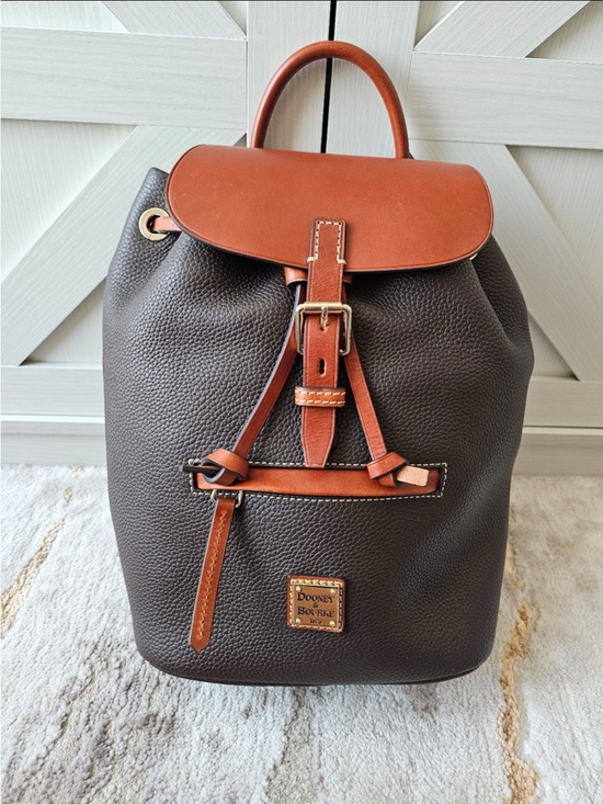 Dooney & Bourke Handbags - Dooney & Bourke Dark Brown Pebbled Leather Backpack with Saddle Tan Trim